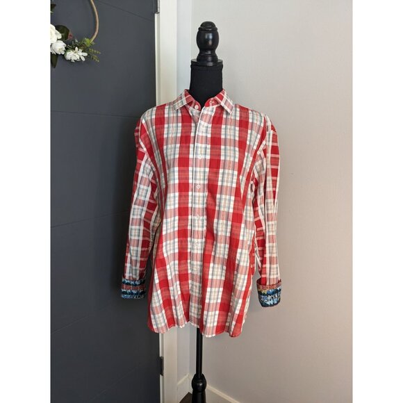 Robert Graham Red and White Plaid Men's Button Up‎ with Contrast Cuffs - L - Picture 1 of 11
